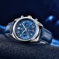 Blue_Mens Watches Quartz Chronograph Casual Fashion Sport Moon Phase Leather Waterproof Luxury Watch
