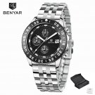 Silver Black_Top Brand Luxury Mens Watches Multifunctional Chronograph Quartz Watch For Men Sports M