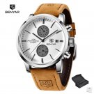 Gold_Men Quartz Wristwatches Luxury Brand Chronograph Leather Sports Watch For Men Military 100M Wat