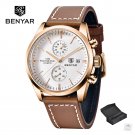 Gold White_Men Quartz Wristwatches Luxury Brand Chronograph Leather Sports Watch For Men Military 10