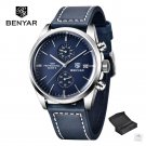 Silver Blue_Men Quartz Wristwatches Luxury Brand Chronograph Leather Sports Watch For Men Military 1