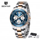 Gold Blue_Mens Watches 2023 Top Brand Luxury Quartz Watch Men Chronograph 10Bar Waterproof Stainless