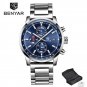 Silver Blue S_Men's Watches Blue Fashion Sport Watches For Men Chronograph Stainless Steel Waterproo