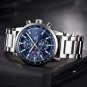 Silver Blue S_Men's Watches Blue Fashion Sport Watches For Men Chronograph Stainless Steel Waterproo