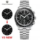 V3 Black_Mens Watches Moon Top Luxury Chronograph Stainless Steel Waterproof Sports Quartz Watch For
