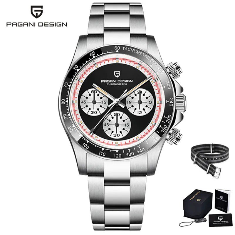 Black_2023  Panda Watch For Men Quartz Wristwatches Luxury Sports Stainless Steel Sapphire Mirror VK