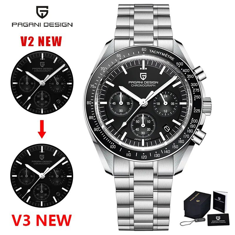 V3 Black_2023  Moon Mens Watches Luxury Quartz Automatic Watch For Men Sports Waterproof Sapphire Lu