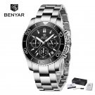 Silver Black_2023  Mens Watches Quartz Chronograph VD53 Stainless Steel Military Sports Watch For Me