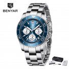 Silver Blue_2023  Mens Watches Quartz Chronograph VD53 Stainless Steel Military Sports Watch For Men