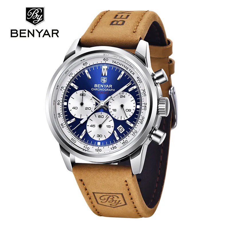 Silver Blue_Mens Watches Top Brand Luxury Sports Chronograph Quartz Watch Men Military Waterproof Ge