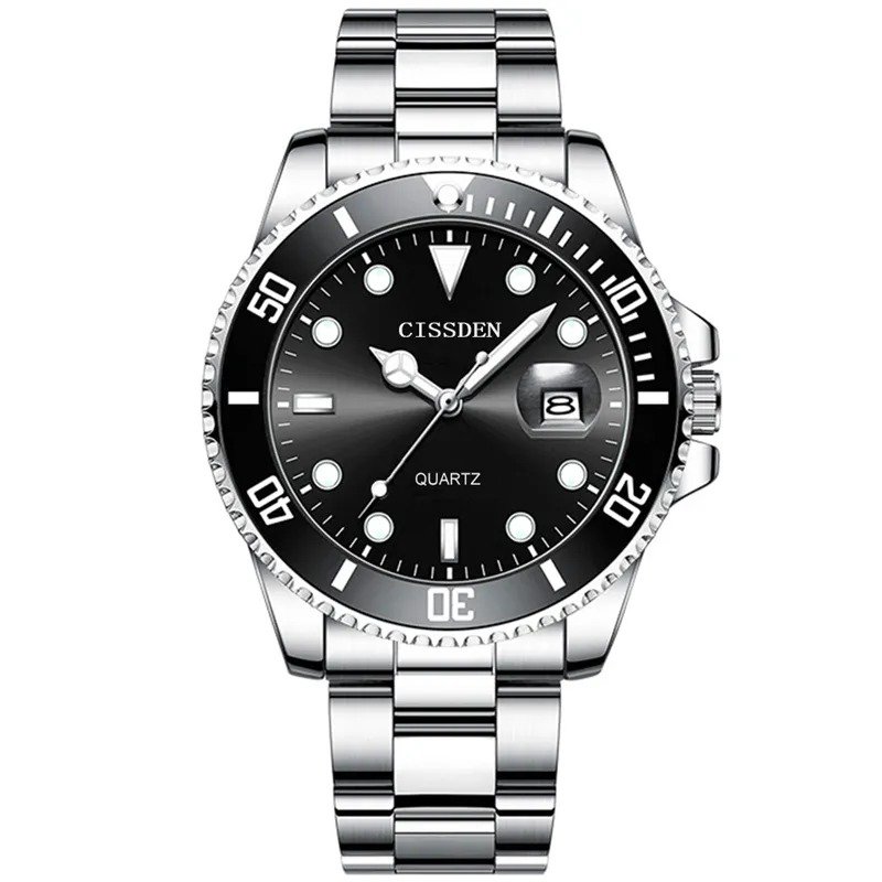 Black_CISSDEN Men Watch Business Full Steel Quartz Watch Men Top Brand Luxury Casual Waterproof Spor