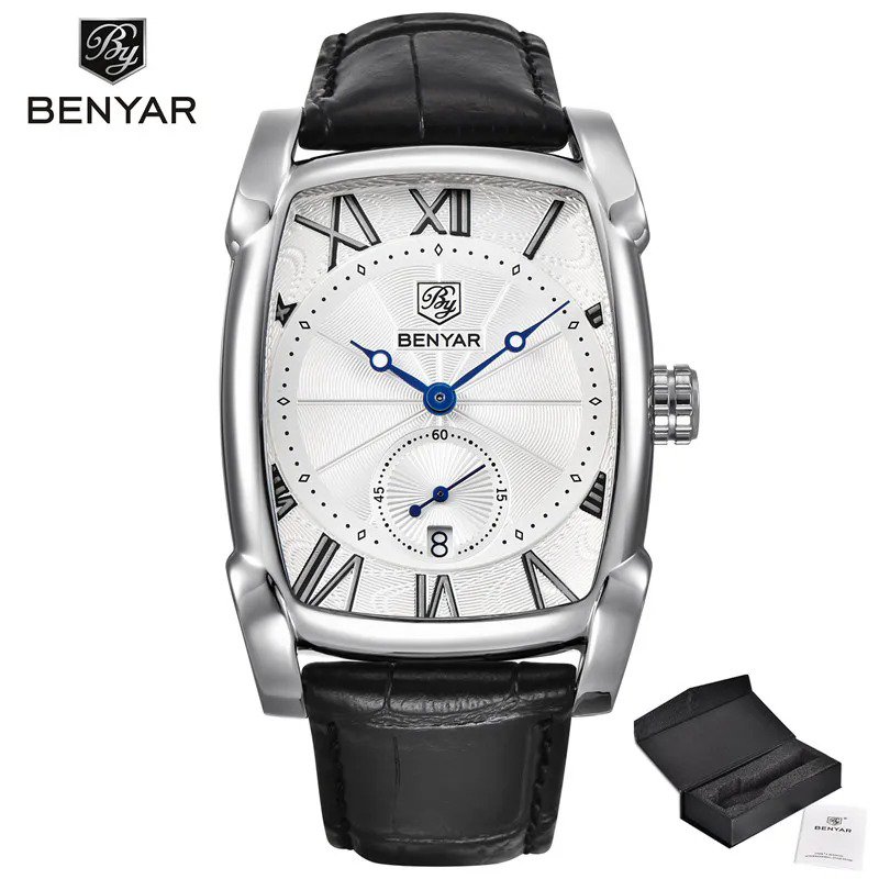 black silver_2023 Luxury Brand Quartz Mens Watches Waterproof Military Leather Men Watches Clock Mal