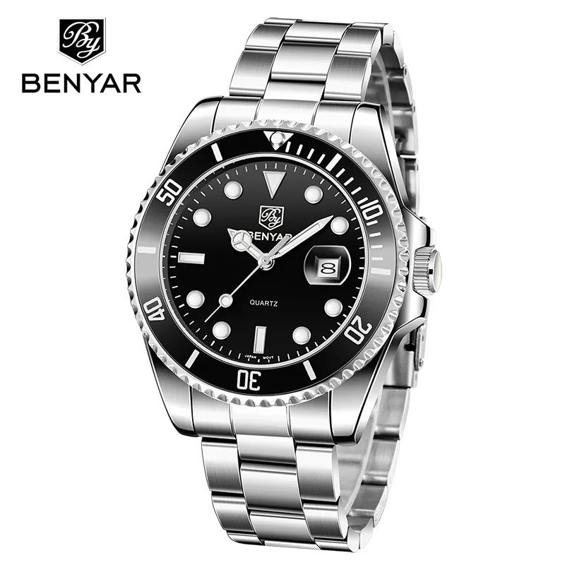 Silver Black_Men Watch Quartz Watch For Men MIYODA 2115 Movement Stainless Steel Sport Waterproof To