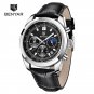 Black_Casual Watch Men Sports Luxury Brand Quartz Men's Watches Chronograph Military Waterproof Leat