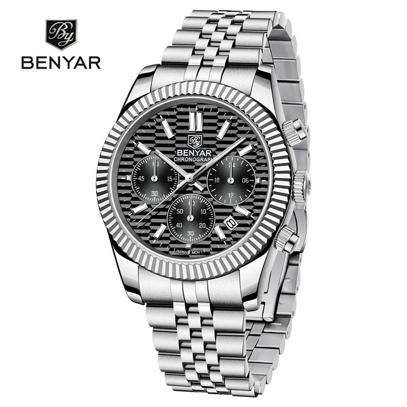 Black_2021  Automatic Watch For Men Top Brand Quartz Mens Watches Chronograph Stainless Steel Waterp