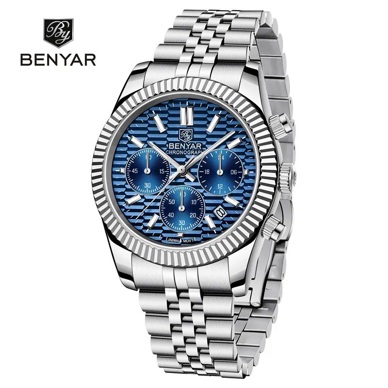 Blue_2021  Automatic Watch For Men Top Brand Quartz Mens Watches Chronograph Stainless Steel Waterpr