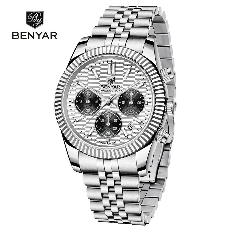 Silver_2021  Automatic Watch For Men Top Brand Quartz Mens Watches Chronograph Stainless Steel Water