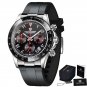 1687 Silver Black_Mens Watches Top Brand Men Automatic Wristwatch Silica 100M Waterproof Chronograph
