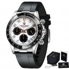 1687 Silver White_Mens Watches Top Brand Men Automatic Wristwatch Silica 100M Waterproof Chronograph