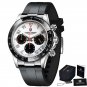 1687 Silver White_Mens Watches Top Brand Men Automatic Wristwatch Silica 100M Waterproof Chronograph