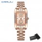 Rose box_Rectangle Dial Womens Watches Luxury Waterproof Dress Wristwatches with Rhinestones Femin