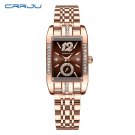 Rose coffee_Rectangle Dial Womens Watches Luxury Waterproof Dress Wristwatches with Rhinestones   Fe