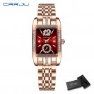 Rose red box_Rectangle Dial Womens Watches Luxury Waterproof Dress Wristwatches with Rhinestones   F