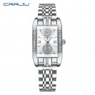 Silver white_Rectangle Dial Womens Watches Luxury Waterproof Dress Wristwatches with Rhinestones   F