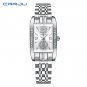 Silver white_Rectangle Dial Womens Watches Luxury Waterproof Dress Wristwatches with Rhinestones   F