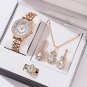 Rose white_5pcs Set Women Quartz Watch Female Clock Rhinestones Rose Dial Simple