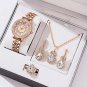 Silver_5pcs Set Women Quartz Watch Female Clock Rhinestones Rose Dial Simple