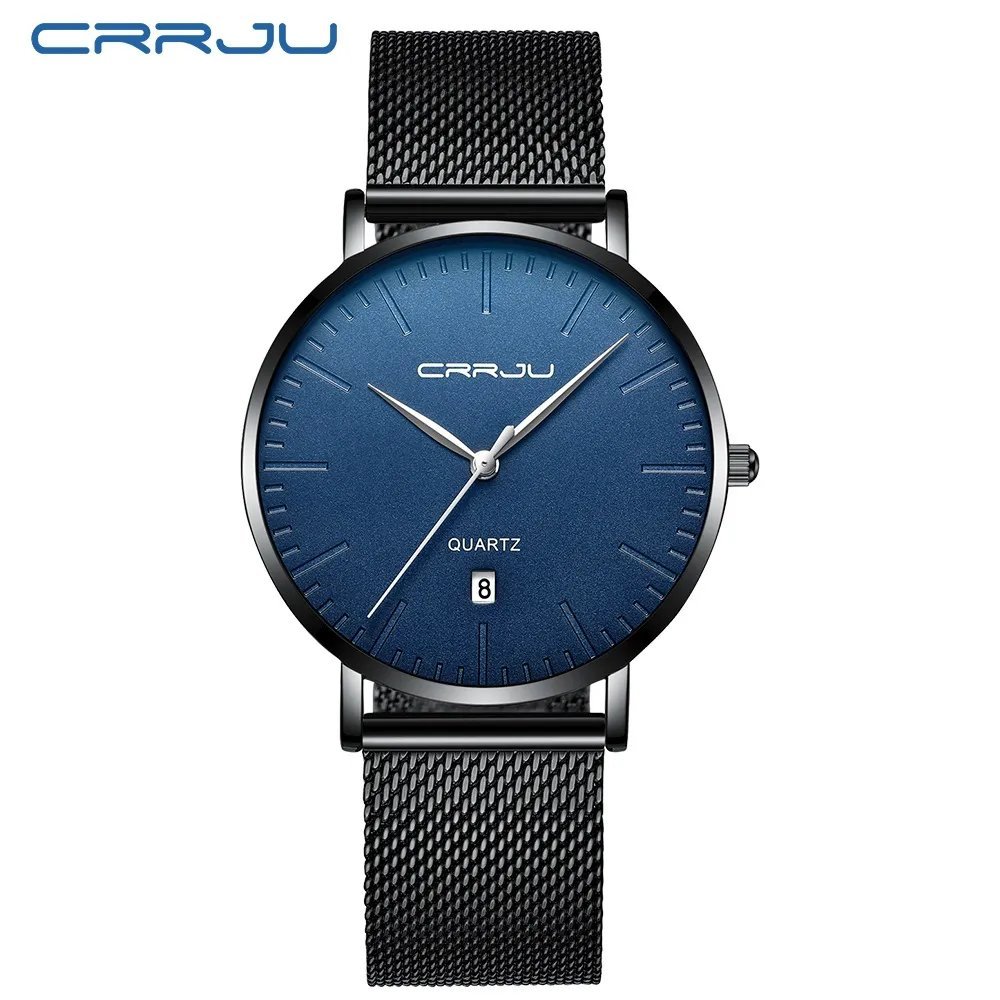 black blue_Mens Watches  Luxury Blue Waterproof Watches Ultra Thin Date Simple Casual Quartz Watch M