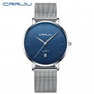 silver blue_Mens Watches  Luxury Blue Waterproof Watches Ultra Thin Date Simple Casual Quartz Watch 