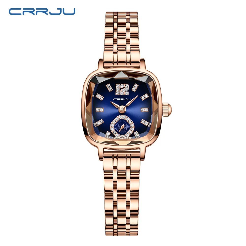 Rose blue_Women Watches Luxurious Quartz  Sparkling Rhinestone Dial Dress Wristwatches for Ladies   