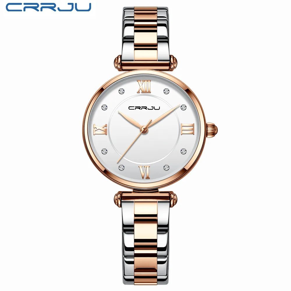 rose white_Women Watch  Luxury Blue Watch for Women Casual Waterproof Quartz Ladies Stainless Steel 
