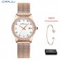 rose black_Women Watch Luxury Diamond Ladies Dress Simple Mesh Bracelet Waterproof Quartz Wristwatch
