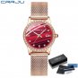 rose red BOX_Women Watch Luxury Diamond Watches Ladies Dress Simple Mesh Bracelet Waterproof Quartz