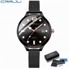 black BOX_Woman Watch  Woman's Big Face Dark Light Quartz Waterproof Wristwatch Rose Gold Mesh Ladie