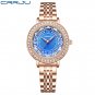 Rose blue_Luxury Stainless Steel Wristwatches for Ladies Romantic Rose Pink with Rhinestones Roman N