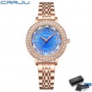 Rose blue box_2022 Quartz Women's Dress Watches Stainless Steel Band Wristwatches with Rhinestones
