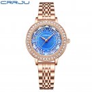 Rose blue_Women's Wristwatches with Rhinestones Dial Stainless Steel Band Quartz Watches Ladies Cloc