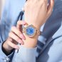 Rose blue_Women's Wristwatches with Rhinestones Dial Stainless Steel Band Quartz Watches Ladies Cloc