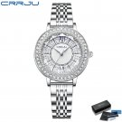 Silver with box_Women's Wristwatches with Rhinestones Dial Stainless Steel Band Quartz Watches Ladie