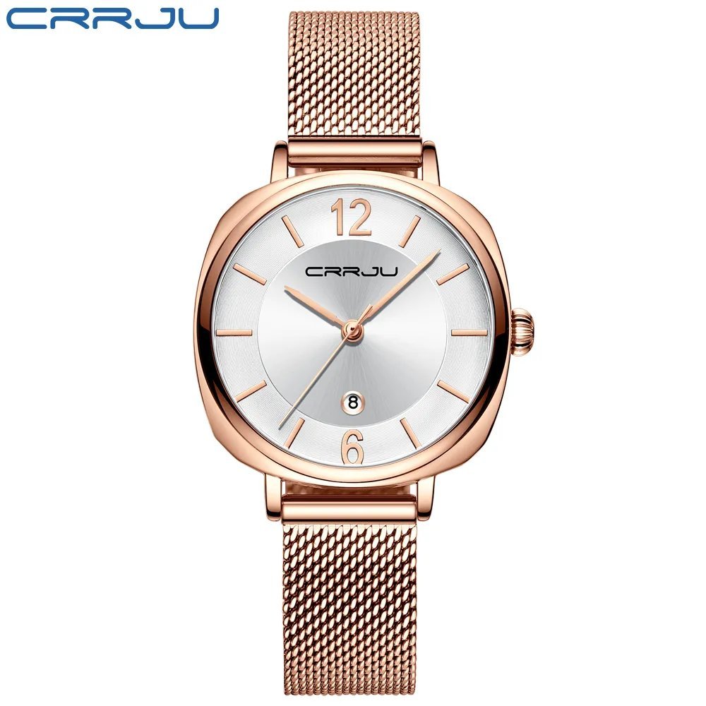 rose white_Women watches  lady Elegant Waterproof Watches Japan Movement Silver Slim Calendar Mesh S