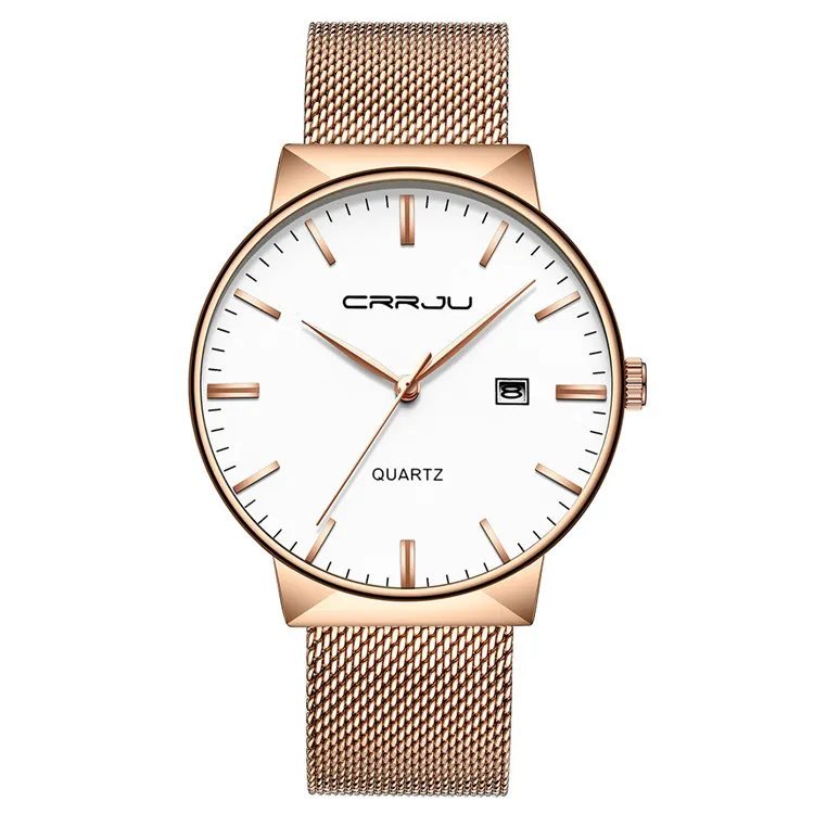 rose white_Unisex Watches Big Dial Women Wristwatches  men Brand Mesh Band Watch Ladies Dress Quartz