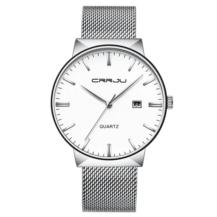 silver white_Unisex Watches Big Dial Women Wristwatches  men Brand Mesh Band Watch Ladies Dress Quar