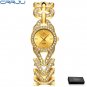golden with box_Women Watch Luxury Ladies Round Dial Watches Unique Diamond band Clock sport Shining