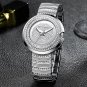 silver_Women's Casual Analog Quartz Watches Diamond Rhinestone Crystal Bracelet WristWatch Feminino 