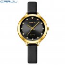 Black_Charming Quartz Watches for Women Luxury Leather Wristwatches with Rhinestones