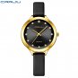 Black_Charming Quartz Watches for Women Luxury Leather Wristwatches with Rhinestones